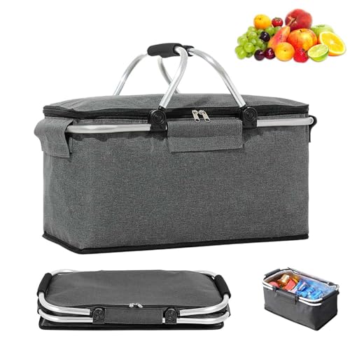 Einkaufskorb Faltbar 18L, Große Isolierkorb Picknickkorb, Thermo Einkaufskorb als Picknickkorb, Einkaufskorb mit Deckel, mit Reißverschluss und Tragegriffen, für Camping, Strand, Picknick, Grau Einkaufskorb Faltbar 18L, Große Isolierkorb Picknickkorb, Thermo Einkaufskorb als Picknickkorb, Einkaufskorb mit Deckel, mit Reißverschluss und Tragegriffen, für Camping, Strand, Picknick, Grau