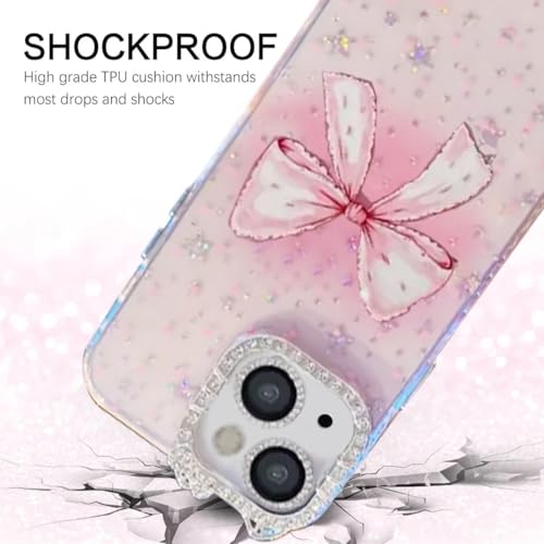 Image of mobistyle Designed for iPhone 14 Plus,Cute Sparkling Bow Pattern Camera Protection Back Cover Case for Women Girls | iPhone 14 Plus,Pink |