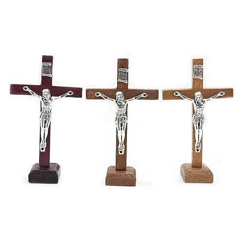 Navna 1 cruz de madera cristiana católica estatua para decoración del hogar, crucifijo de pie, iglesia, figura religiosa de mesa