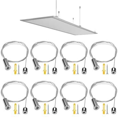 Suspension Cables Kit, Zliger 8 PCS Lamp Holder Suspension Cables Kit Hanging Wire Steel Wire Rope LED Panel Light Suspension Cables Kit for Light Lamp Hardwar (8)