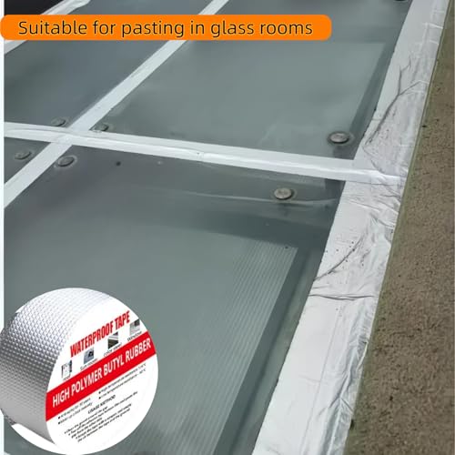 Image of Super Waterproof and Corrosion-Resistant Butyl Aluminum Tape for Repairing Leaks in Windows, Roofs, Kitchen Pipes, and for Multi-Purpose Repairs on Metal Waterproofing Boards and RV,2inch x 16.5ft
