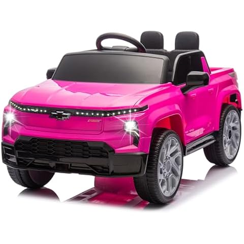 24V Kids Ride On Truck Car - Kids Battery Powered Vehicles Licensed Chevrolet Silverado Ages 3-6 with 2 Seater, Four-Wheel Suspension, USB, MP3, Bluetooth, LED Lights, Pink Cover