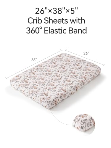 Image of TILLYOU Muslin Mini Crib Sheets 2 Pack, Pack and Play Mattress Sheets Fitted for Pack N Play, 38'' x 26'' Sheet for Toddler, Yellow Flower
