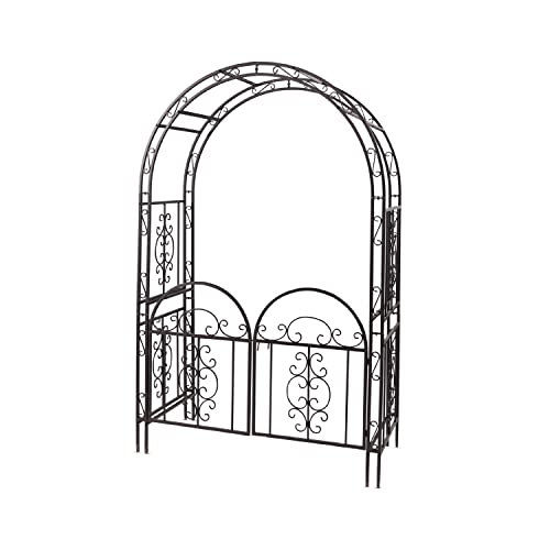 Plow & Hearth Arch Metal Outdoor Garden Arbor With Double Gate | Montebello | 84-In (H) X 53-In (W) X 23-In (D) | Black | Iron Trellis Lattice For Climbing Plants | Wedding | Outdoor Patio Décor #TOP6