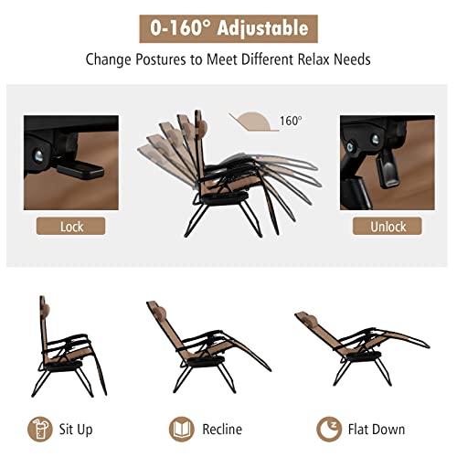 Tangkula Zero Gravity Chair, Folding Patio Lounge Chair Adjustable Outdoor Recliner With Cup Holder, Wide Armrest For Patio Garden Poolside Outdoor Yard Beach, Support 350 Lbs (2, Light Brown) #TOP4