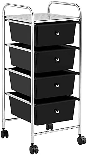 Yaheetech 4 Drawers Cart Rolling Plastic Storage Cart and Organizer Metal Frame Plastic Drawers Plastic Trolley Organizer on Wheels, Black