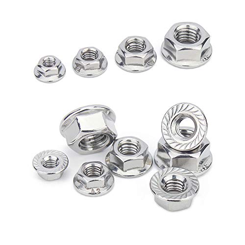 Spzcdza SD0318004 1/4-20 Serrated Flange Hex Lock Nuts, Spzcdza 50Pcs 304 Stainless Steel Serrated Metric Hex Flange Lock Nuts,Bright Finish thumb #6