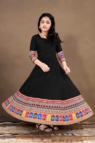 Image of Cotton Silk Long Anarkali Kurta for Girls
