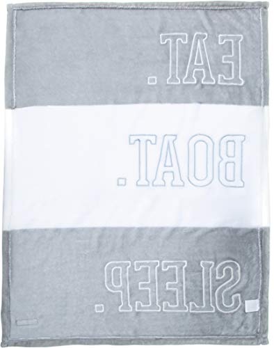 Image of Pavilion Gift Company - Eat. Boat. Sleep. 30 x 40 Inch Striped White & Gray Royal Plush Baby Blanket