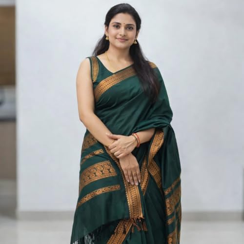 Image of South Cotton Gadwal Saree for Women | Celebrity Inspired Traditional Ethnic Wear | Chettinad & Kalyani Cotton Sarees | Soft Cotton Saree with Blouse Piece