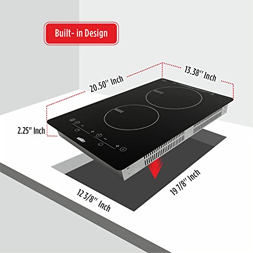 Summit Sinc2B120 13-Inch 2 Burner Built-In Electric Induction Cooktop, Jet Black Glass Easy To Clean, 120V, 3100W Total, Digital Touch Controls, Child Safety Lock, Easy Plug-In, 7-Piece Cookware Set #TOP4