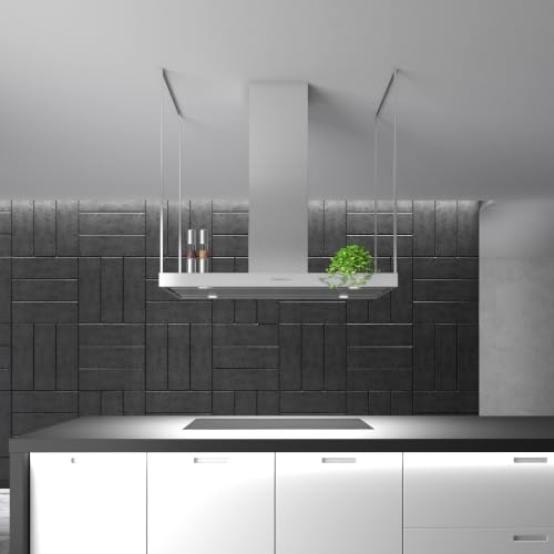 Image of Futuro Futuro Europe Series Island Mount Range Hood, Italian Stainless Steel Ceiling Chimney Hood with Perimeter Suction & Multi-Speed Blower (48 inch)
