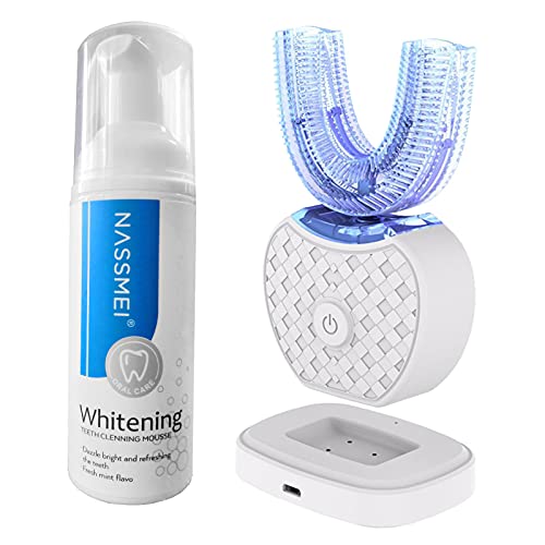 Automatic Ultrasonic Toothbrush Teeth Whitening Toothbrush for Adults 360°Electric Toothbrush 30'' Automatic Timer Wireless Charging Washable Travel Home Dual-use,White