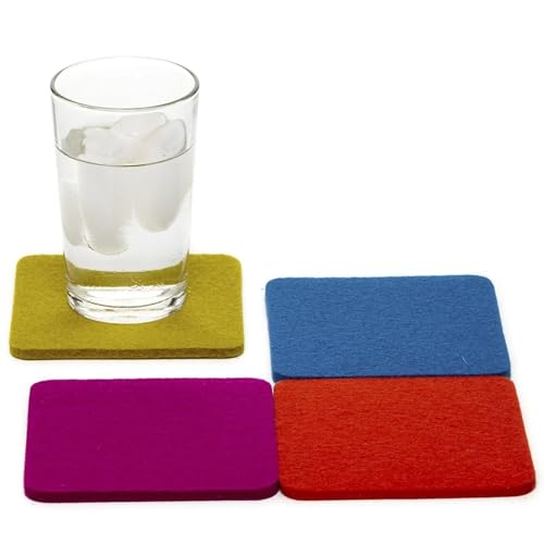 Graf Lantz - Bierfilzl Merino Wool Square Coasters Set of 4 - Electric (4"x4"x5mm) - Absorbs 30% of Weight, Natural German Wool - Heat Resistant, Sustainable, Reusable - Home Decor, Coffee Table Decor