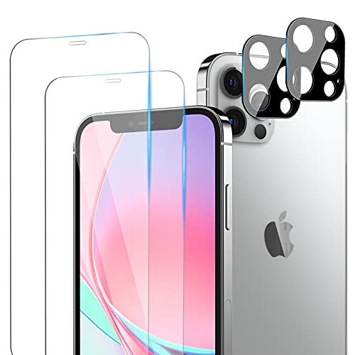 QUESPLE 2 Pack Screen Protector for iPhone 12 Pro Max [6.7 inch] + 2 Pack Camera Lens Protector, HD Clear Anti-Scratch Case Friendly Japanese Tempered Glass Film,9H Hardness, Bubble Free, Anti-Fingerprint