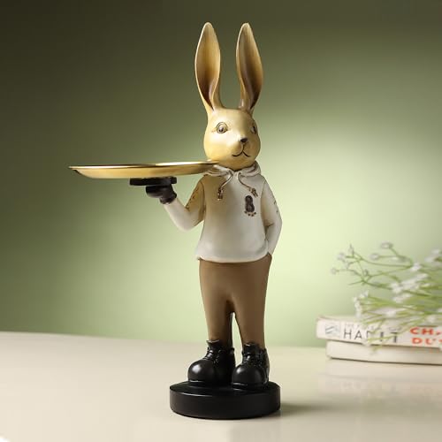 Image of ARMONIA Decorative Rabbit Butler Figurine with Gold Tray, Premium Matte Finish, Decoration for Home & Office, 37 cm Tall