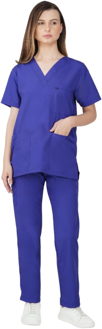 Women Scrub Suit - Ideal for Doctors, Nurses, Dentists and Healthcare Professionals (M, ROYAL BLUE)