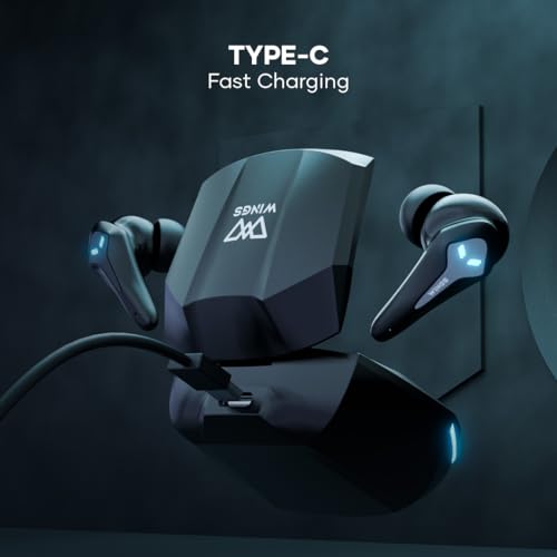 Image of Wings Phantom 320 Gaming in Ear Earbuds Earbuds with Bluetooth 5.3, Best Gaming Earphones with Gaming Mode 40ms Latency, Earpods Sync App Support, New Earbuds with Gaming Inspired Design
