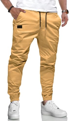 LIUPMWE Hommes Pantalon Chino Cargo Pantalon de Jogging Hommes Coton Casual Sweatpants Hommes Pantalons de Loisirs Taille élastique avec des Poches de Cordon de...