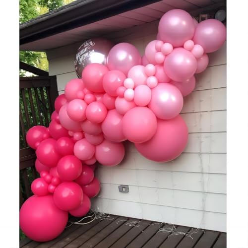 Image of 60pc Pink Balloons Metallic Rose Red Balloon Hot Pink Latex Ballons and Dark Magenta Balloons for Birthday Baby Shower Princess Party Decorations