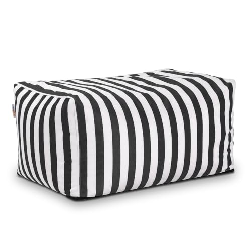 All Weather-Resistant Patio Outdoor Bean Bag Chair Ottoman Filled with Supportive Polystyrene Beads | Black & White Strips Soft Plush Cozy Fluffy Best for Deck Porch Poolside Highly Comfortable