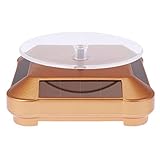 LBTOEM 360°Solar Powered Rotating Display Stand,Solor Show Case Turn Table,Suit for Jewelries Cellphones Glasses Watch Show,Solar or AA Battery Powered (Gold)