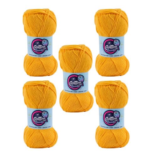 Image of NESTNHAVEN Cotton Candy 100% Cotton Yarn - (100g, 185 Meters) - Luxury Yarn for Crochet, Amigurumi, Embroidery, Toys, Garments, Flowers and Hobby, Projects. (Sunset Yellow) | (500 Gm)