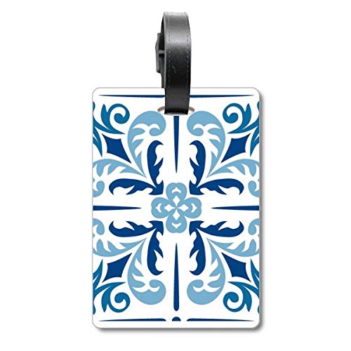 Étiquette de valise marocaine bleue ultra visible avec motif floral
