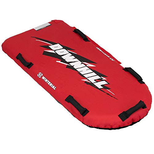 Winterial Downhill Inflatable Snow Sled - 1-2 Person Double Snow Sled with Durable Puncture Resistant Cover for Kids & Adults Sledding (Red)