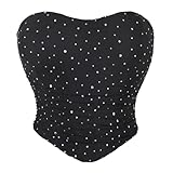 bslingerie Women Retro Floral Embroidery Slimming Body Shaper Bustier Corset Lingerie (US, Alpha, X-Large, Regular, Regular, Black Rhinestone)