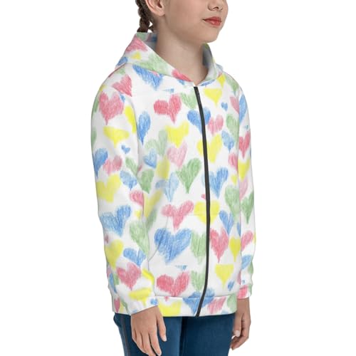 Hand Drawn Colored Hearts Kids Pullover Hoodies Boys Zip Up Sweatshirts Girls Athletic Clothes with Pocket4