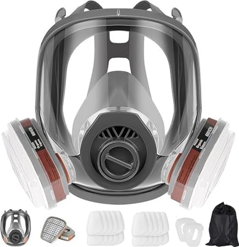 goambuy Vollgesichtsmaske Atemschutzmaske mit Filter und 22Filme Objektivschutz, Atemschutzmaske Gase Dämpfe, Vollmaske Staubmaske, Lackiermaske zum Farbsprühen, Chemikalien und anderem Arbeitsschutz