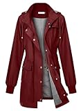 PITINAN Rain Jacket Raincoat for Women Waterproof With Hood Lightweight Fall Rain Coats with Hood for Teen Girls Wine Red S