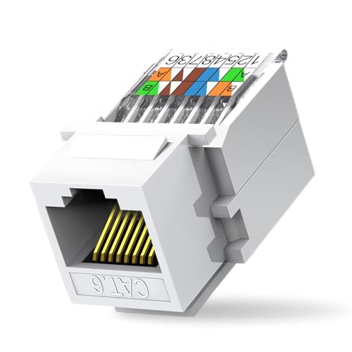 Image of 50-Pack Cat6 Tool-Less RJ45 Keystone Jack, No Punch-Down Tool Required Module Coupler, White