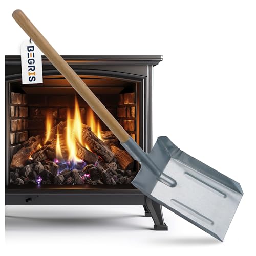 BEGRIS® Łopatka duża do C.O. Szufelka z drewnianą rączką Ocynk do Popiołu, Węgla Metal 26x17,5 cm do Garażu, Kotłowni, Zamiatanie Trocin, Popiołu lekka i wytrzymała