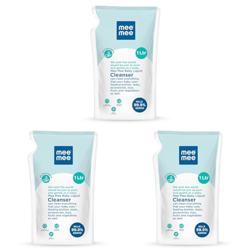 Image of Mee Mee Baby Liquid Cleanser 1 L, Anti-Bacterial Kills 99.9% Germs | for Feeding Bottles, Nipples, Accessories, Toys, Fruits & Vegetables | No Alcohol, One Drop Cleaning, Dermatologically Tested