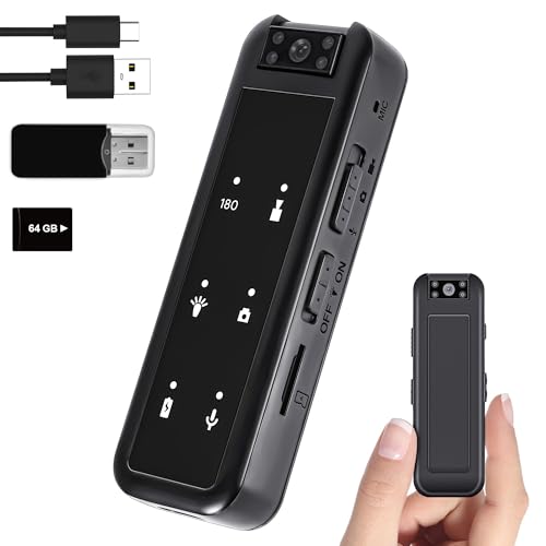 1080P Mini Video Cámara con Clip Trasero, 128GB Cámara de Cuerpo con 5HR Batería &180° Lente Giratoria, Visión Nocturna Cámara de Cuerpo con Grabación de Video y Audio