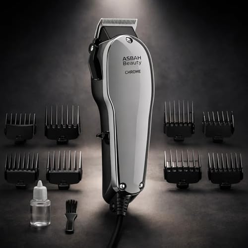 Image of ASBAH Professional Chrome Hair Clipper - High-Precision Stainless Steel Blades, Adjustable Thumb Lever, Powerful Motor, Salon-Grade Grooming Trimmer for Men & Women