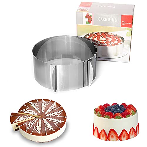 Tortenring verstellbar - Edelstahl, 8 cm hoch,16 bis 30 cm verstellbar Kuchenringe Edelstahl rahmen Backformen Torte geeignet für Backen Cover