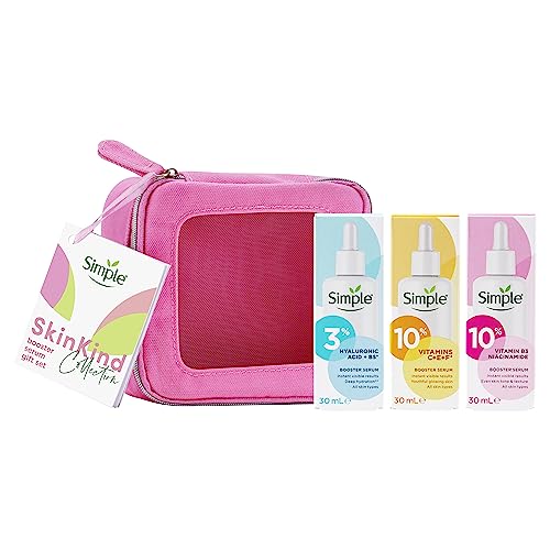 Simple Skin Kind Booster Serum Gift Set with a small travel beauty bag skin care products for her 3 piece