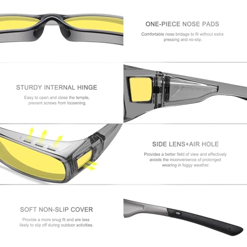 Image of HAOLOTA Night Vision Driving Over Glasses, Polarized Nighttime Glasses Men Women Anti Glare Yellow Tinted Lens