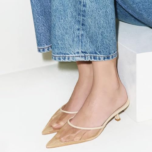 Women Kitten Heels Mules Closed Pointed Toe Slip on Backless Stiletto Slingback Heels Wedding Dress Pumps Shoes