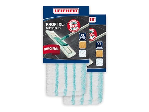 Leifheit Lot de 2 housses Profi XL micro duo, housse de rechange en microfibres pour balai à plat Profi XL, housse absorbante et nettoyante pour balai serpillère, pour tous types de sol