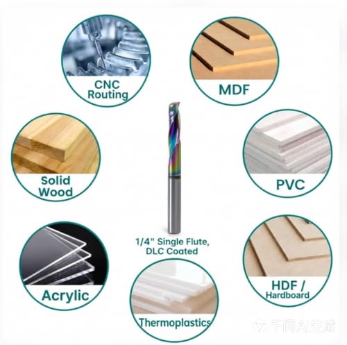 Image of NZ 1 /4 inch Single Flute End Mill with TA-C Coating | NZ 1 /4 inch Single Flute End Mill, DLC Coated HRC45 Carbide CNC Router Bits for Machining Aluminum, Copper, Titanium