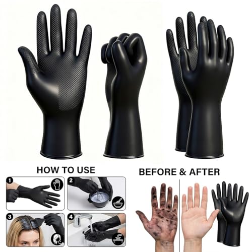 Image of 2Pcs Hair Dye Gloves, Black Reusable Rubber Gloves, Professional Hair Coloring Accessories for Hair Salon Dyeing