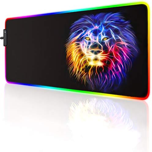 led Light Mouse pad pro Gaming Series RGB Mouse mat Large Leopard Mouse pad Colorful Extended Mousepad Gaming Anime Desk mat RGB (Lion（23.6x13.77x0.12inch）)