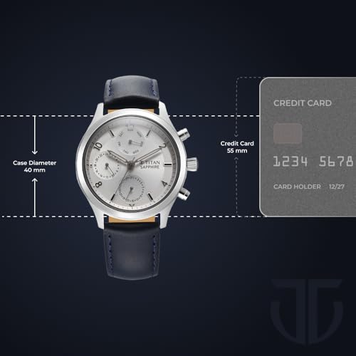 Image of Titan Sapphire Quartz Multifunction Silver Dial Blue Leather Strap Watch for Men - NT1874SL04