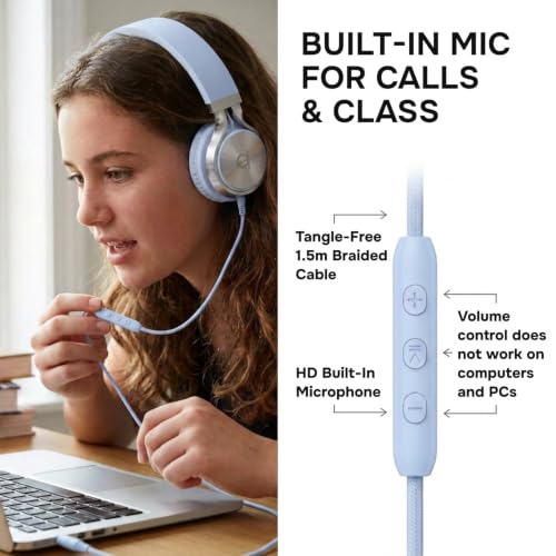 Image of ARTIX CL750 Foldable Wired Headphones with Microphone | Noise Isolating On Ear Headset with Volume Control for Online Classes & Gaming (Lavender, 3.5mm Jack)