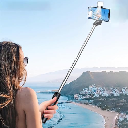 Image of EDNITA E9+ Selfie Stick Tripod with Light, 67 inch /170CM Reinforced Tripod for Mobile Phone, Multi-Functional Bluetooth Long Selfie Stick for Travel,Vlogging,Compatible with iPhone & All Smartphones