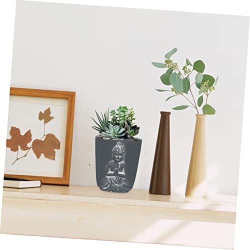 Pot de fleurs tête de Bouddha ciment déco pour intérieur - 3